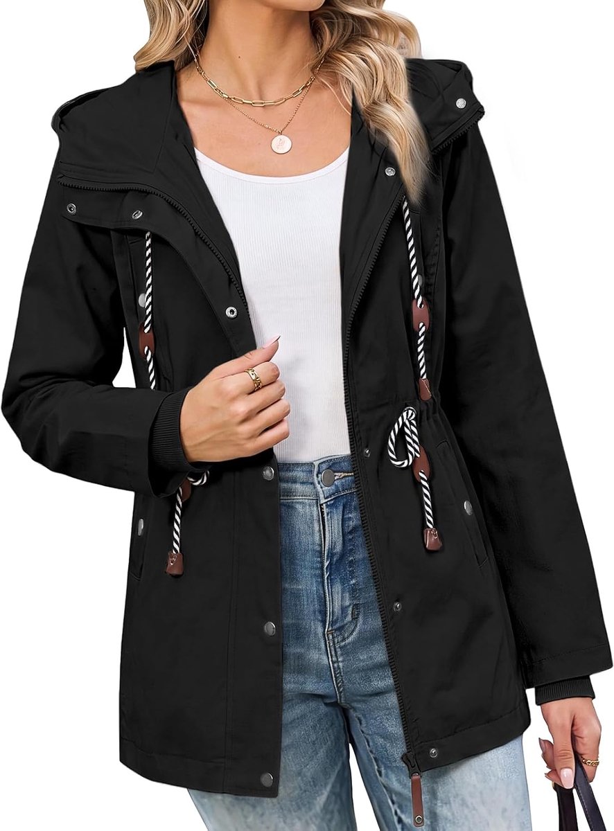 Girl Damesjas, lente, parka, lange jas, katoen, elegante mantel met capuchon en trekkoord, winddicht, lichte jas met ritssluiting, zakken, outdoor
