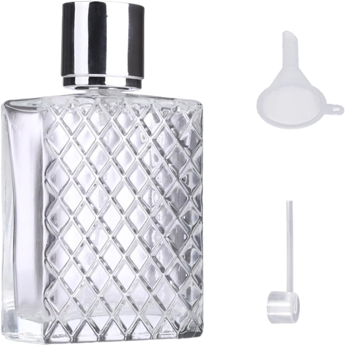 1 stuks 100 ml navulbare parfumverstuiver + set dispenser, draagbare verstuiver, lekvrije spuitfles, geschikt voor vrouwen en mannen om uit te gaan en op reis.