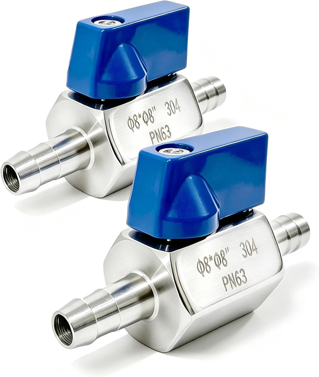 2 stks 3/8 ''φ8 Slang ID Barb Kogelkraan 304 Rvs Mini Afsluitklep voor Water Gas Brandstof