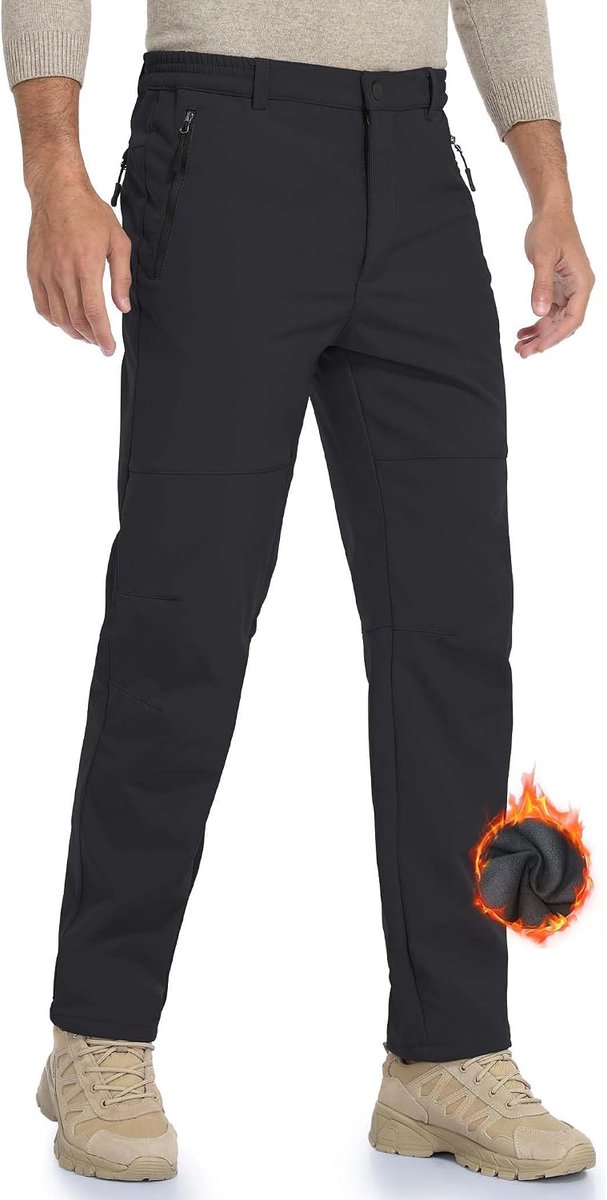 Wandelbroek voor heren, waterdicht, winddicht, outdoorbroek, softshellbroek, outdoorbroek, warm met zakken met ritssluiting