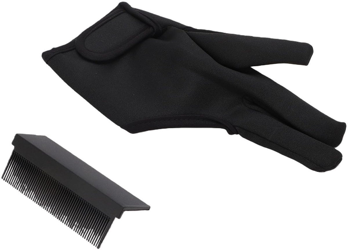 Hittebestendige Stylinghandschoen met Platte Ijzeren Kambevestiging voor Haarstyling Zwart Nylon Koolstofvezels Professioneel Salongebruik