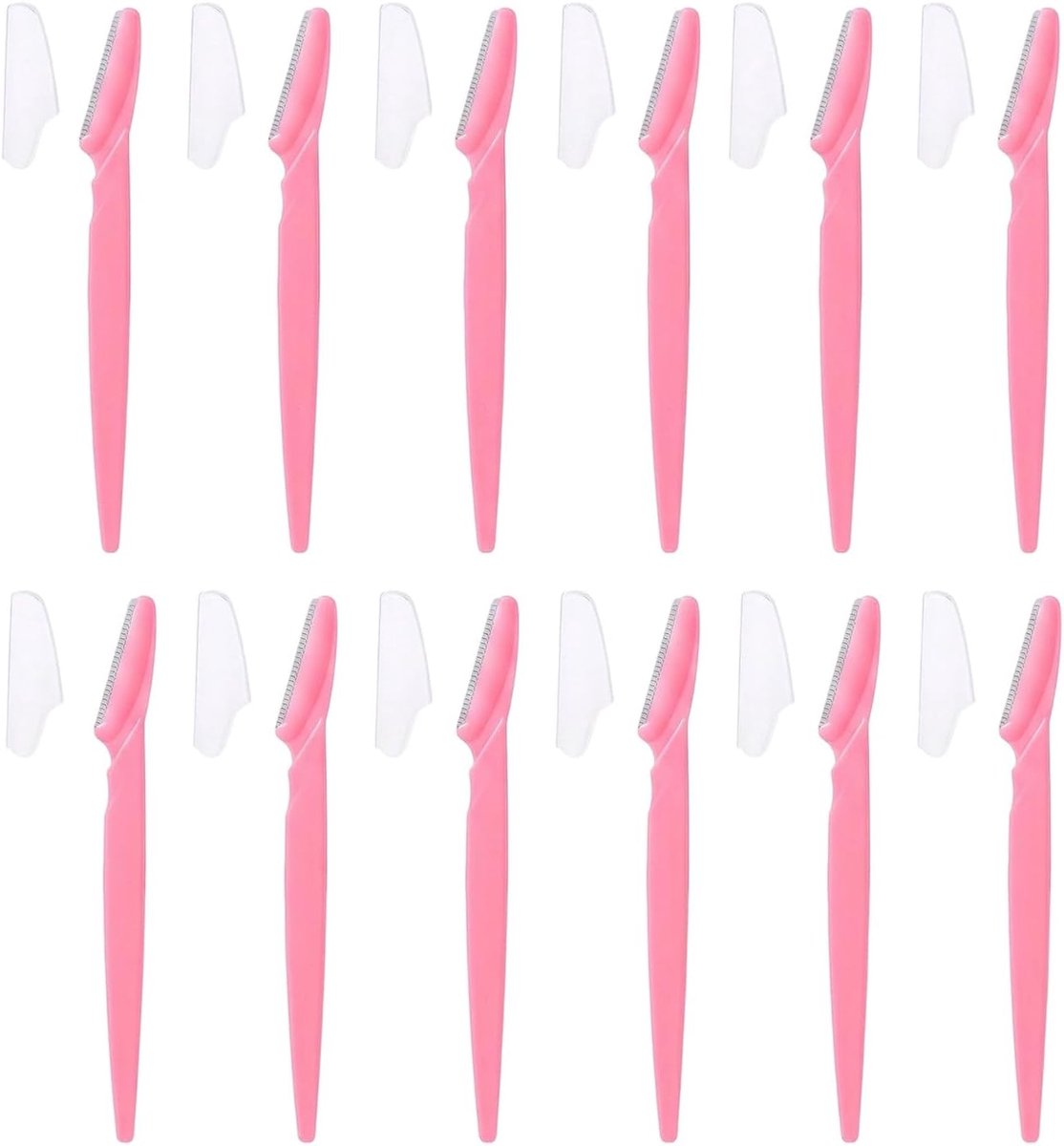 12 ontharingsmessen voor wenkbrauwen en gezicht, precisie wenkbrauwvormer voor vrouwen, dermaplaning voor zachte en pijnvrije ontharing, gezichtsverzorgingsgereedschap, roze