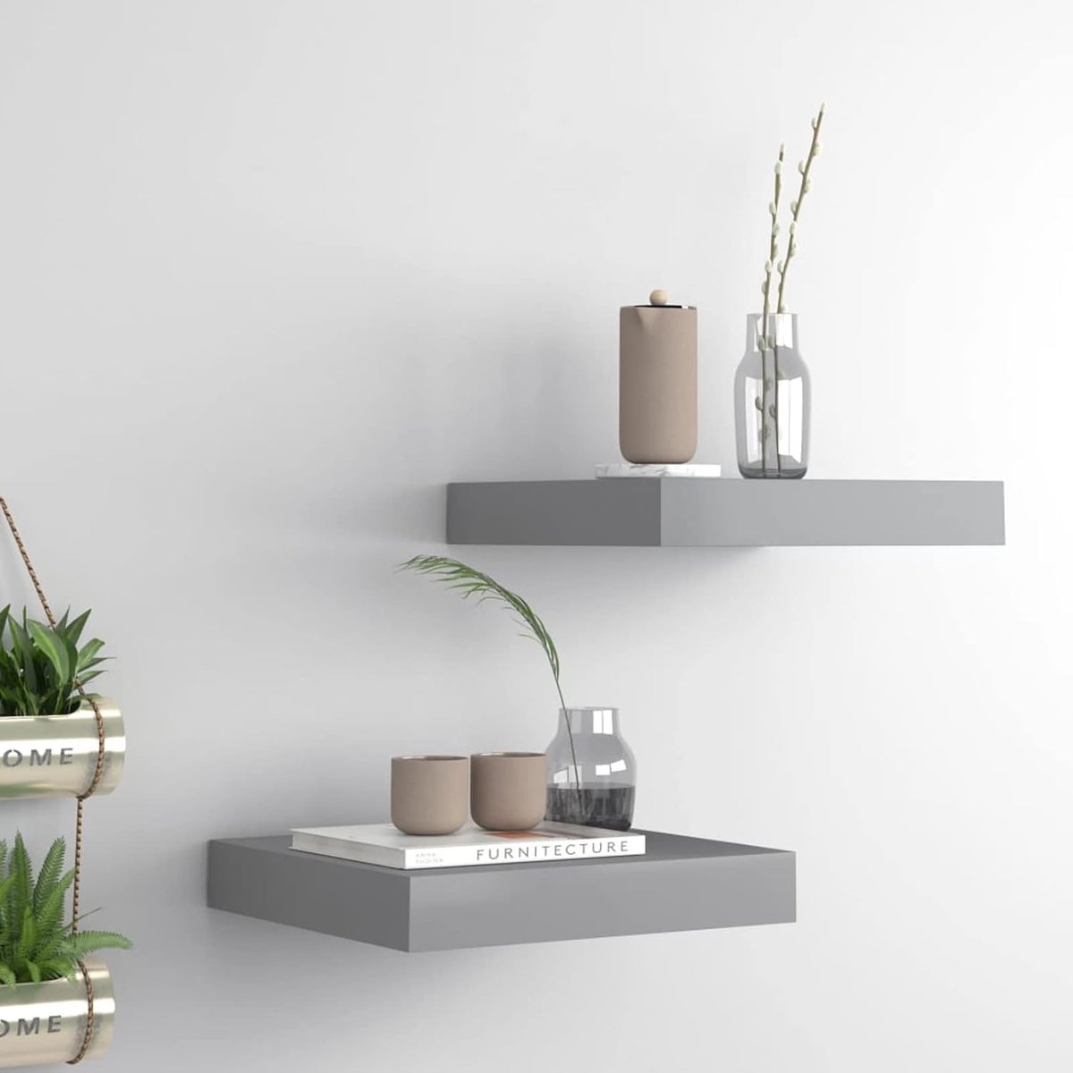 Zwevende wandplanken hangend wandbord voor slaapkamer, keuken, kantoor, badkamer, woonkamer, MDF grijs 23 x 23,5 x 3,8 cm