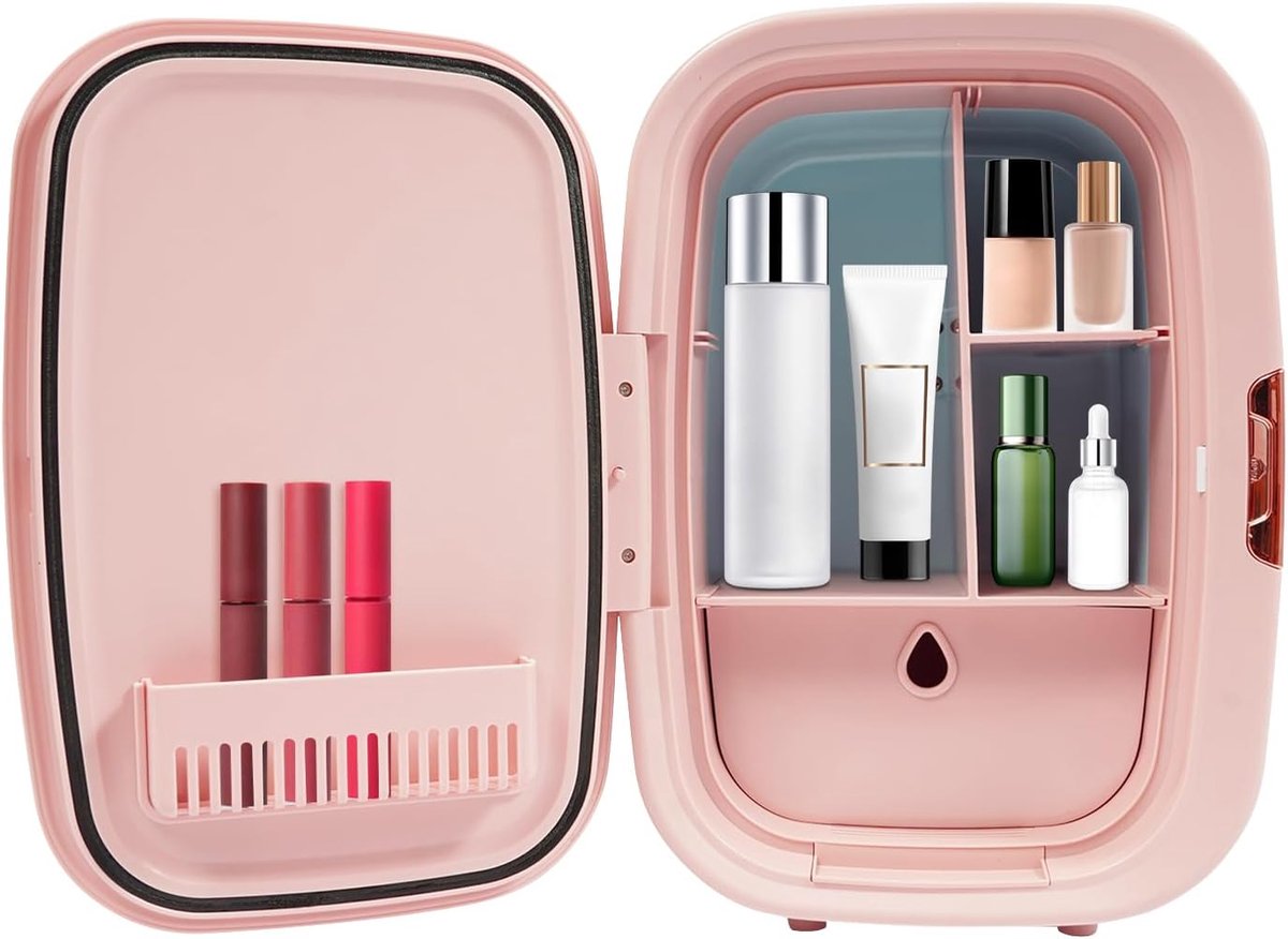 Mini-cosmeticakoelkast, 12 liter, kleine huidverzorgingskast, beauty-koelkast, cosmetica-koelkast, make-up lippenstift, kleine koelkast (roze)