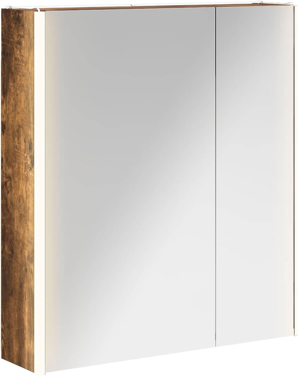 Badkamer spiegelkast gerookt eiken 63,5 x 15,5 x 70 cm, badkamerkast opbergkast voor make-up wastafel gastenbadkamer 889243