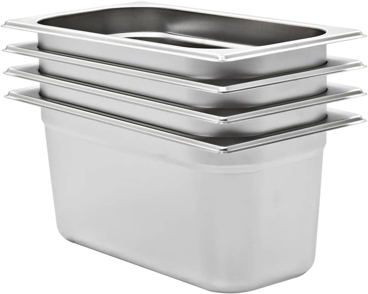 1/3 Set van 4 gastronomische containers roestvrij staal 150 mm diepte professionele voedselcontainers voor horeca, keuken en catering