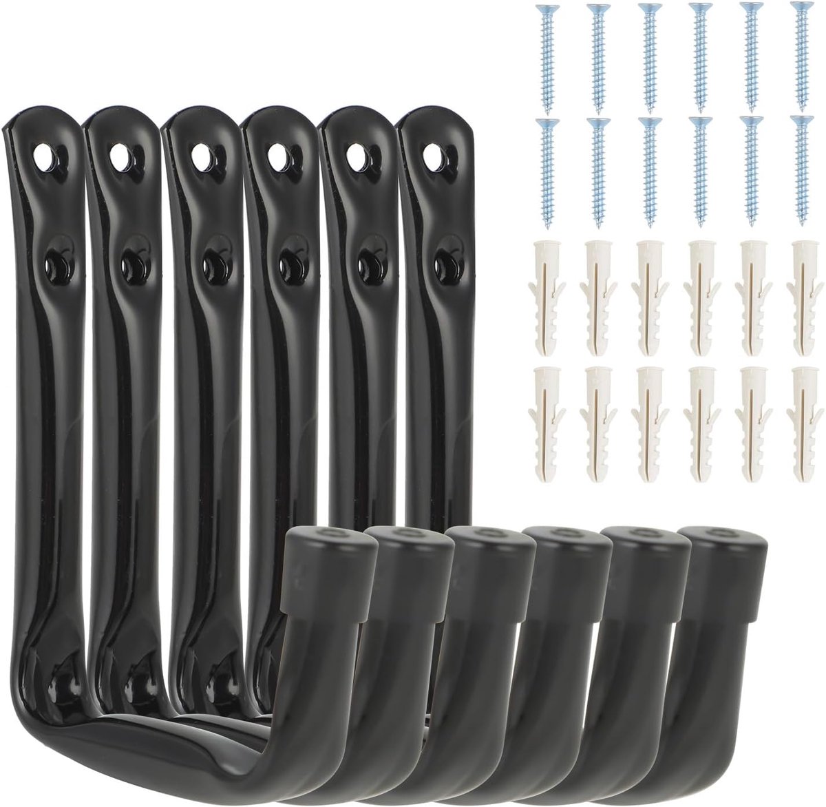 Haken Garage 12 x 9 cm, 6 stuks wandhouders voor muur, zware belasting, haken, muur voor garage, fiets, ladder, gereedschap, opslag (zwart)