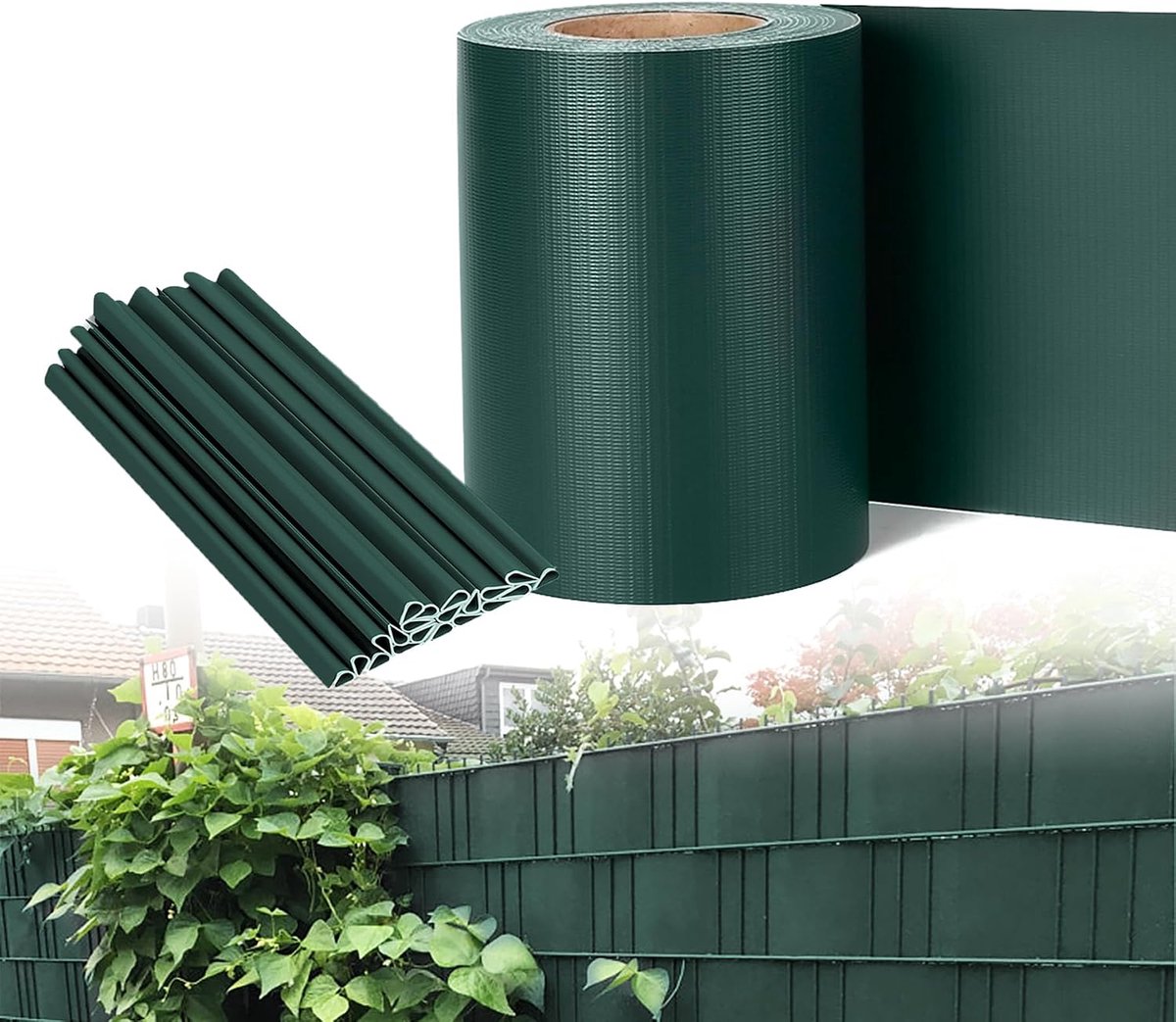 PVC Inkijkwerende stroken omheining Inkijkbescherming incl. 60 bevestigingsclips voor enkel- en dubbelstaafmatten weerbestendig en windscherm privacy film voor tuinhek balkon (105M x 19cm,