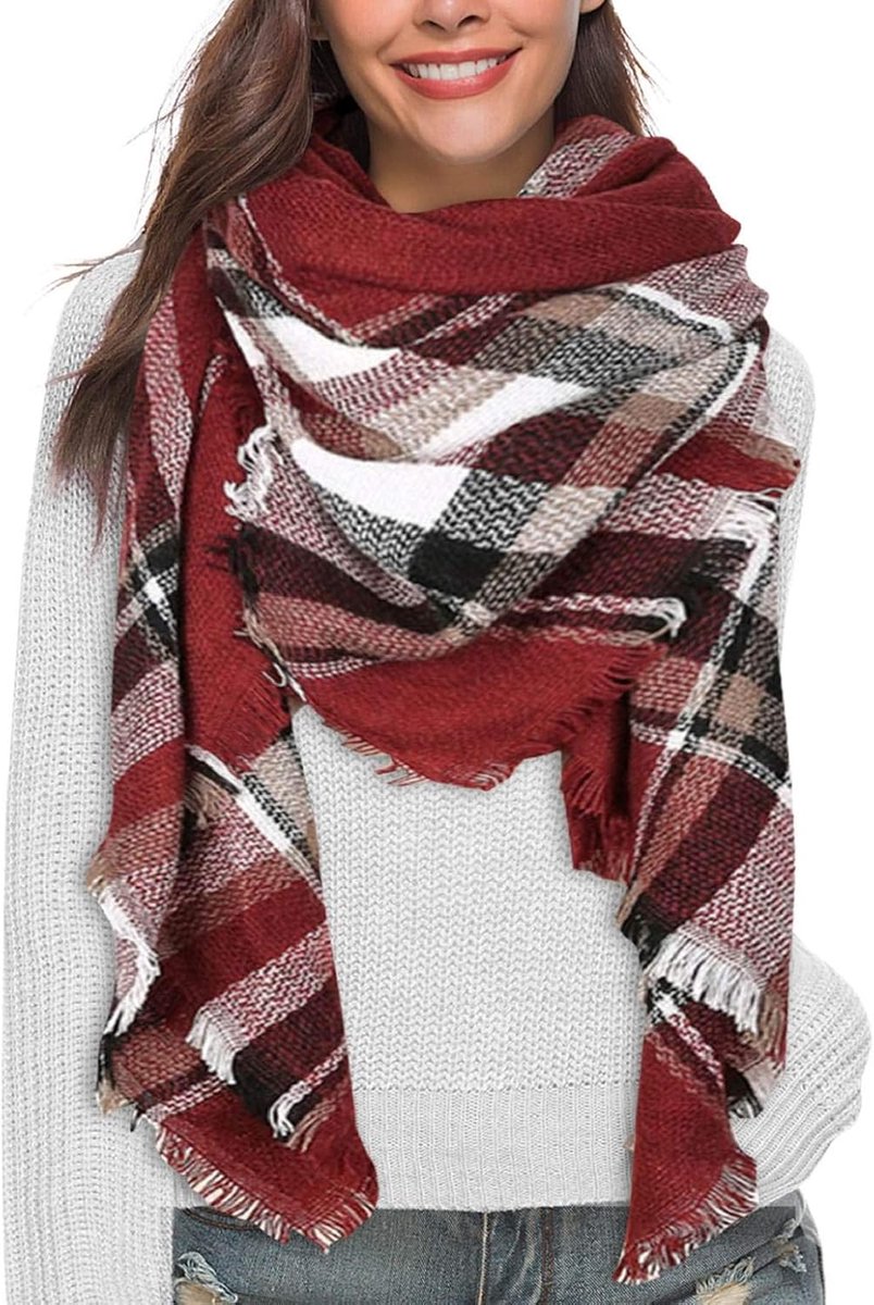 heekpek Vrouwen geruite sjaal hals warme grote Tartan Wrap stola kwastje Pashmina sjaal