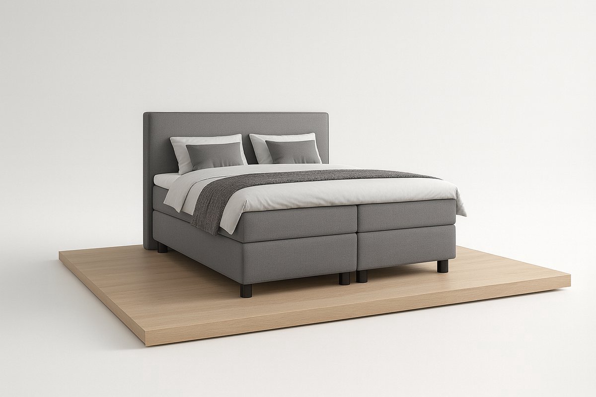 Boxspring DreamLux - 200x220 Compleet - Grijs Glad - Puntrust Bedden