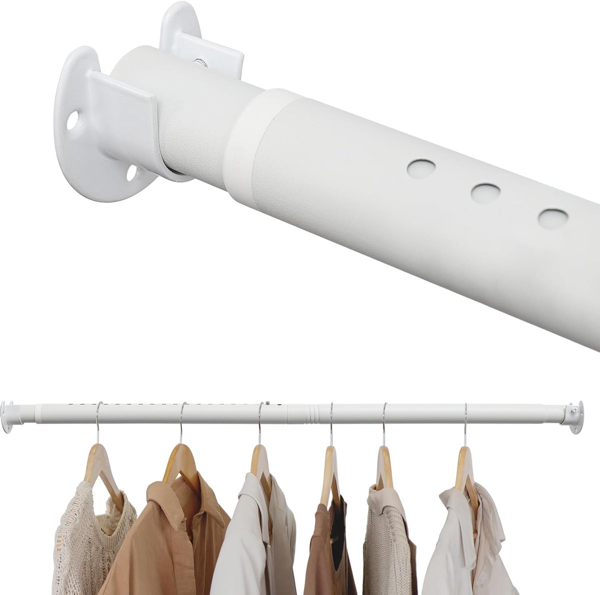 kledingstang 40-248 cm, uitschuifbare hangrails voor kleding, zware kaststang voor kledingkast, wit