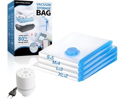 Vacuum-waszakken met elektrische pomp TONZACK Vacuum-waszakken 14 zakken lege reiskleding (2 extra groot, 3 groot, 4 middel, 5 klein) Voor het opbergen van kleding, kussens, dekbedden