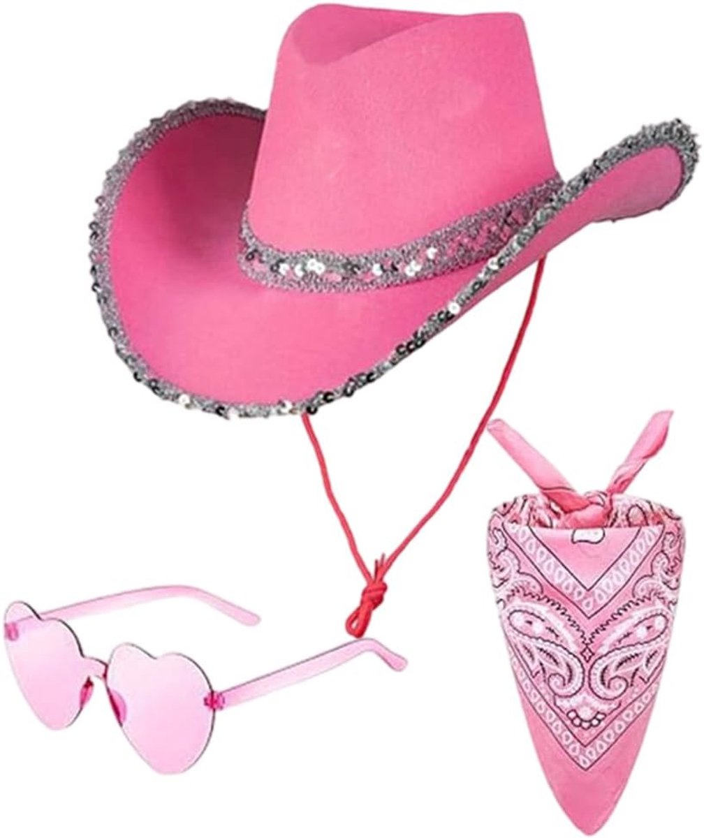 3 stuks western cowboyhoed, roze cowgirl-hoed voor dames, cowboyhoed voor meisjes, rollenspel, carnaval, verjaardagscadeau
