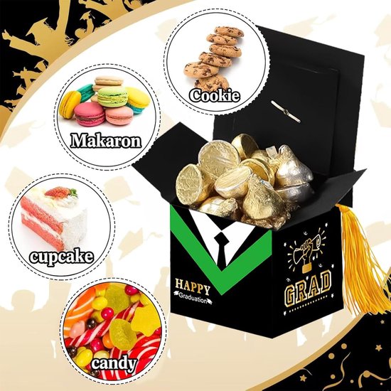 Geschenkdoosjes voor Afstudeerfeest - 24 Stuks, Kleur: Rood, Geel, Oranje, Paars, Groen, Blauw, Met Gouden Flosdraad, 6 x 6 x 6 cm — afbeelding 4