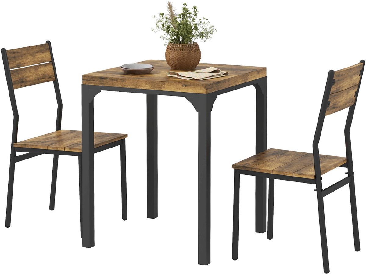 3-delige eettafel keukentafel met stoelen set Braun en zwart met 1 tafel en 2 stoelen