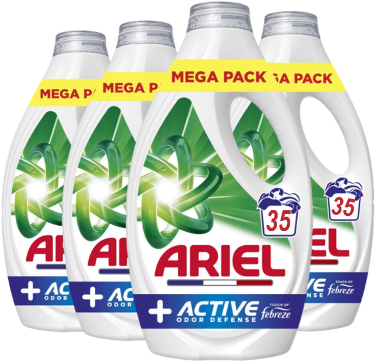 Ariel - Vloeibaar Wasmiddel Active + Odor Defense 35 Wasbeurten - 4 x 1575 ml - Voordeelverpakking
