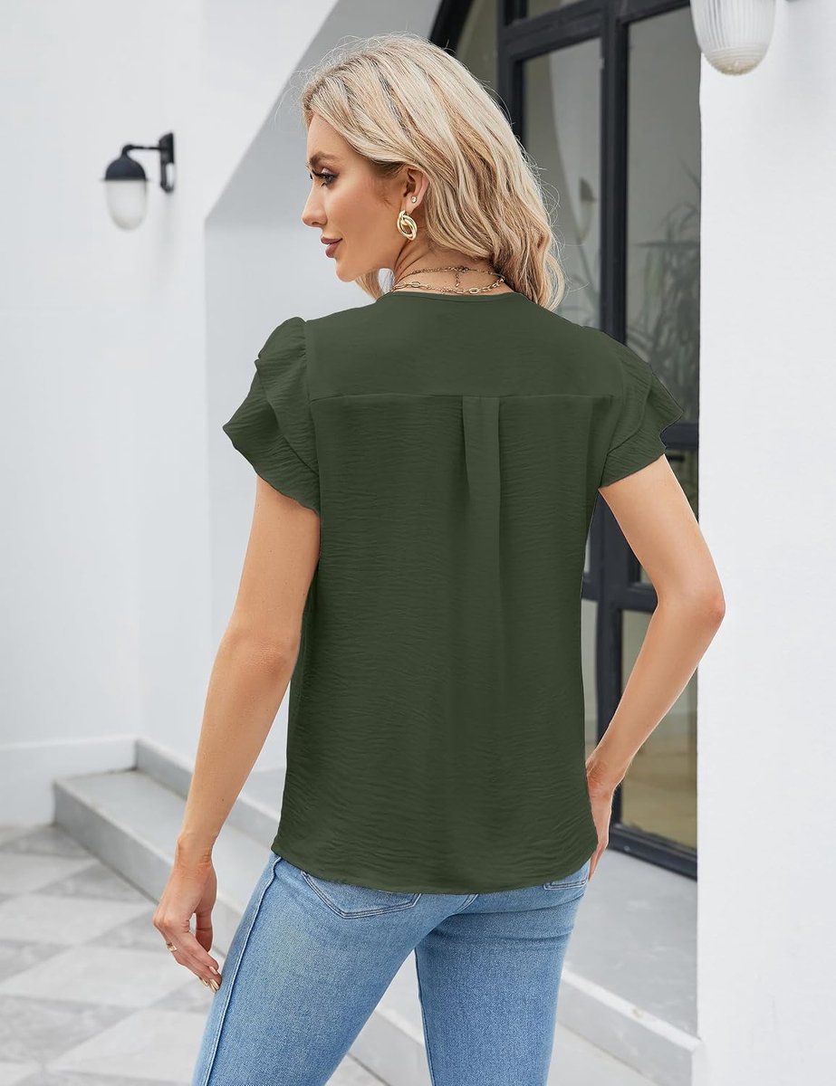 chiffon zomer korte mouwen V-hals pofmouwen casual elegante werkblouse top kantoor werkkleding