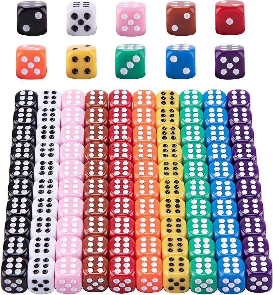100 stuks kleurrijke dobbelstenen, 14 mm, zeszijdige dobbelstenen, kleurrijk, voor dobbelspellen, tafelspellen, bordspellen, meerkleurig