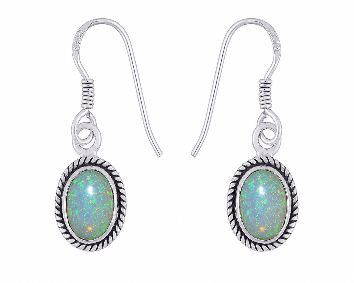 Oorbellen met Ethiopische opaal – ovaal, draadwerk, 925 sterling zilver
