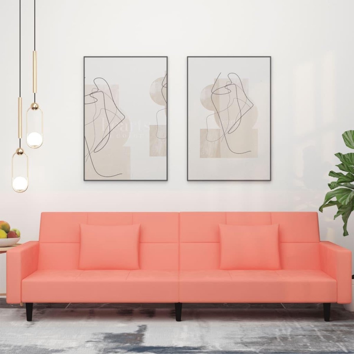 Slaapbank, 2-zitsbank met 2 kussens, sofa, relaxbank, logeersofa, slaapbank, fluwelen slaapbank, slaapbank, bedssofa, loungesofa gestoffeerde bank, stoel, relaxbank, roze fluweel