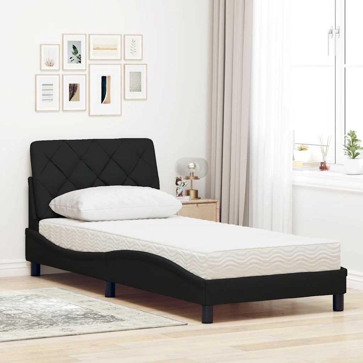 Stoffen bed met schuimmatras slaapkamer meubel Zwart 90x200 cm