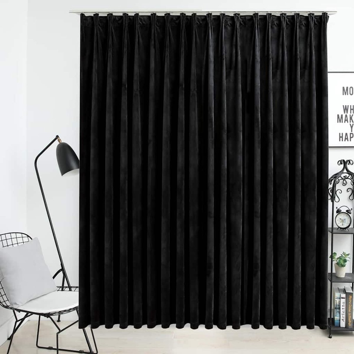 Gordijn ondoorzichtig met haken zwart 290 x 245 cm