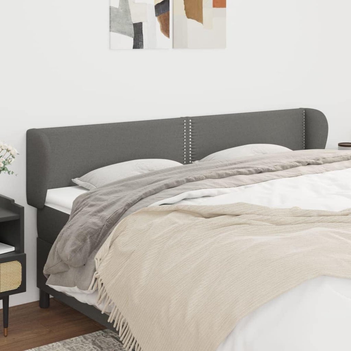 Hoofdbord met oren, donkergrijs, 203 x 23 x 78/88 cm, stof, in hoogte verstelbaar hoofdeinde voor uitstekende rugsteun bij het lezen