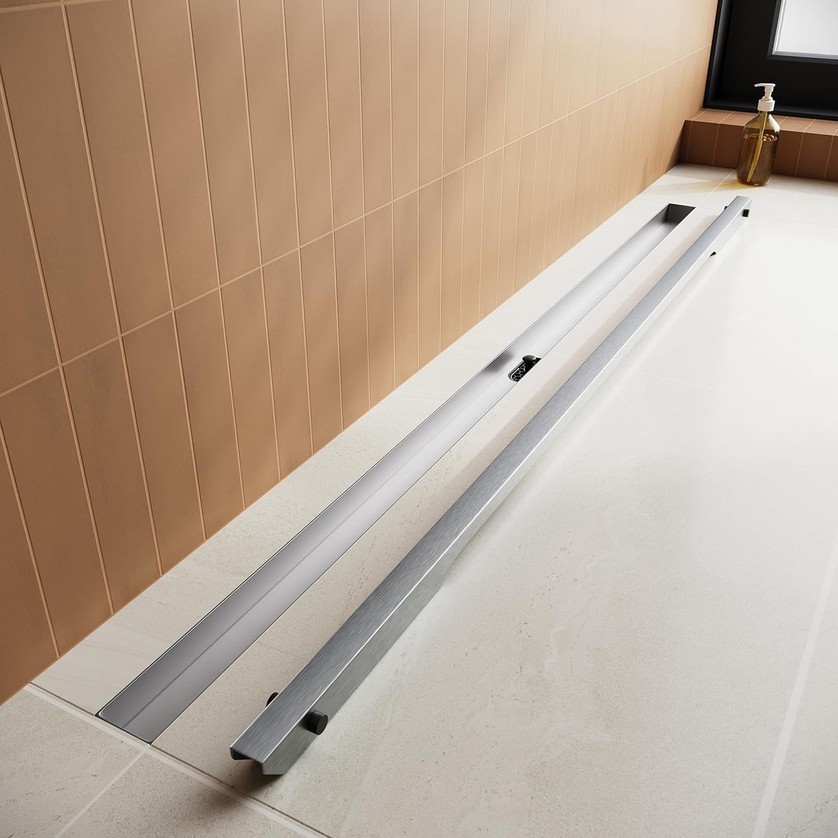 Douchegoot, 80 cm, roestvrijstalen vloerafvoer, complete set, met geurstop en 360 graden sifon haarzeef, extra ultraplat