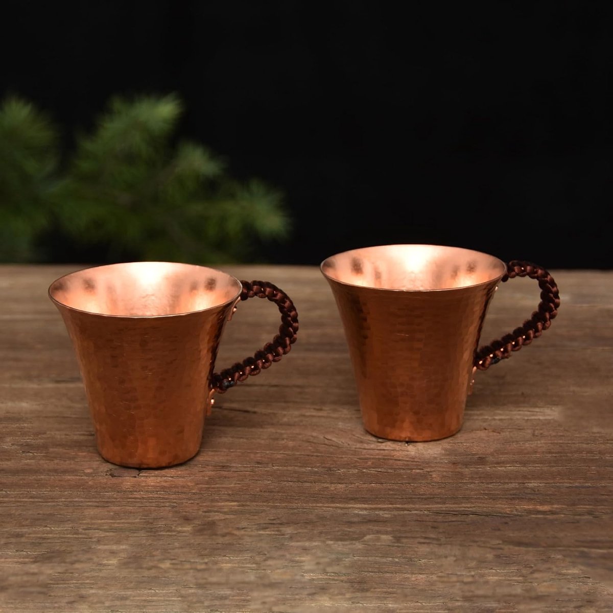 Handgemaakte pure koper theekop, pure koper theekop, set van 2 gehamerde mokken