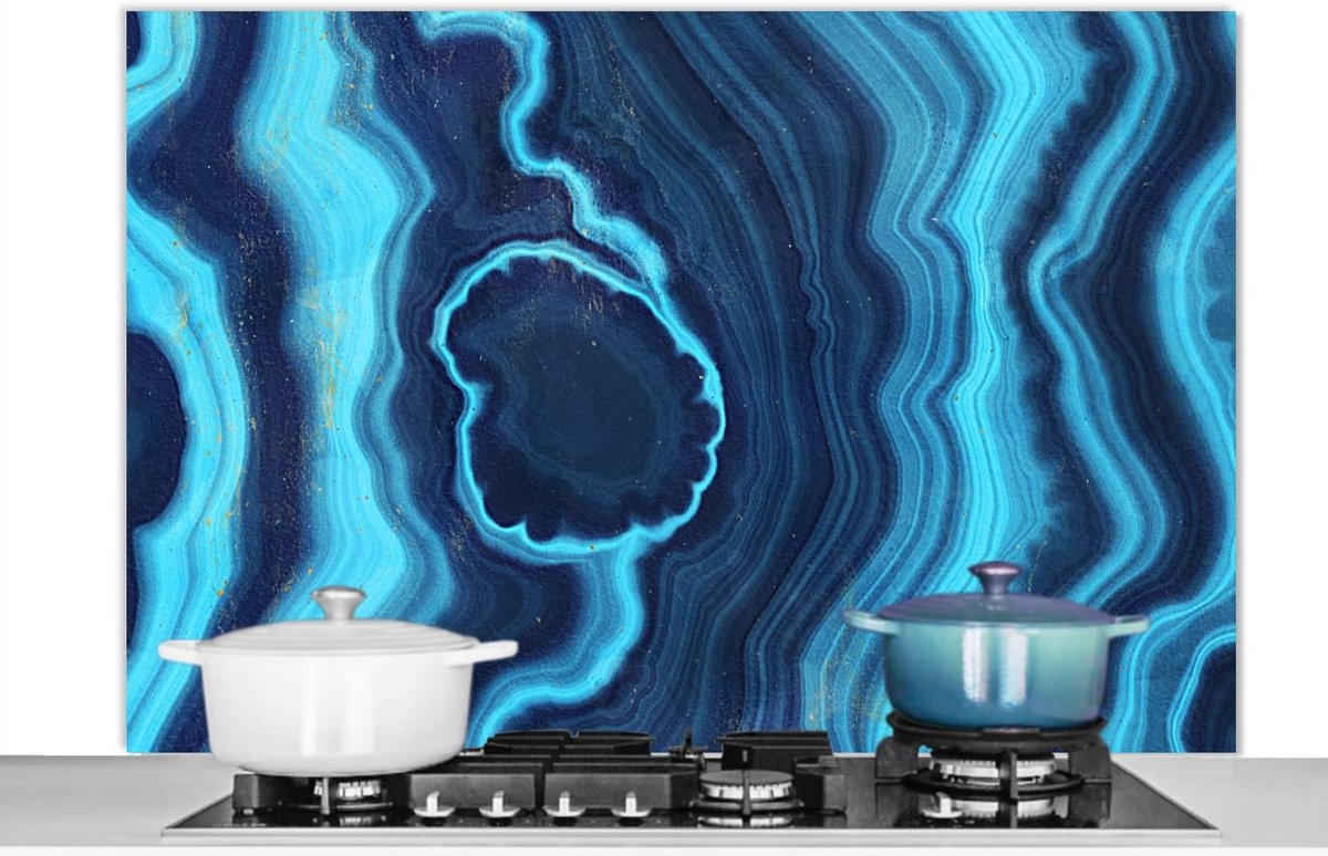 Spatscherm Keuken - 120x80 cm - Agaat - Neon - Blauw - Edelsteen
