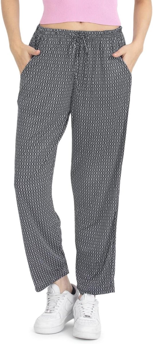 Zomerbroek voor dames, lange lichte vrijetijdsbroek, bloemen, van katoen
