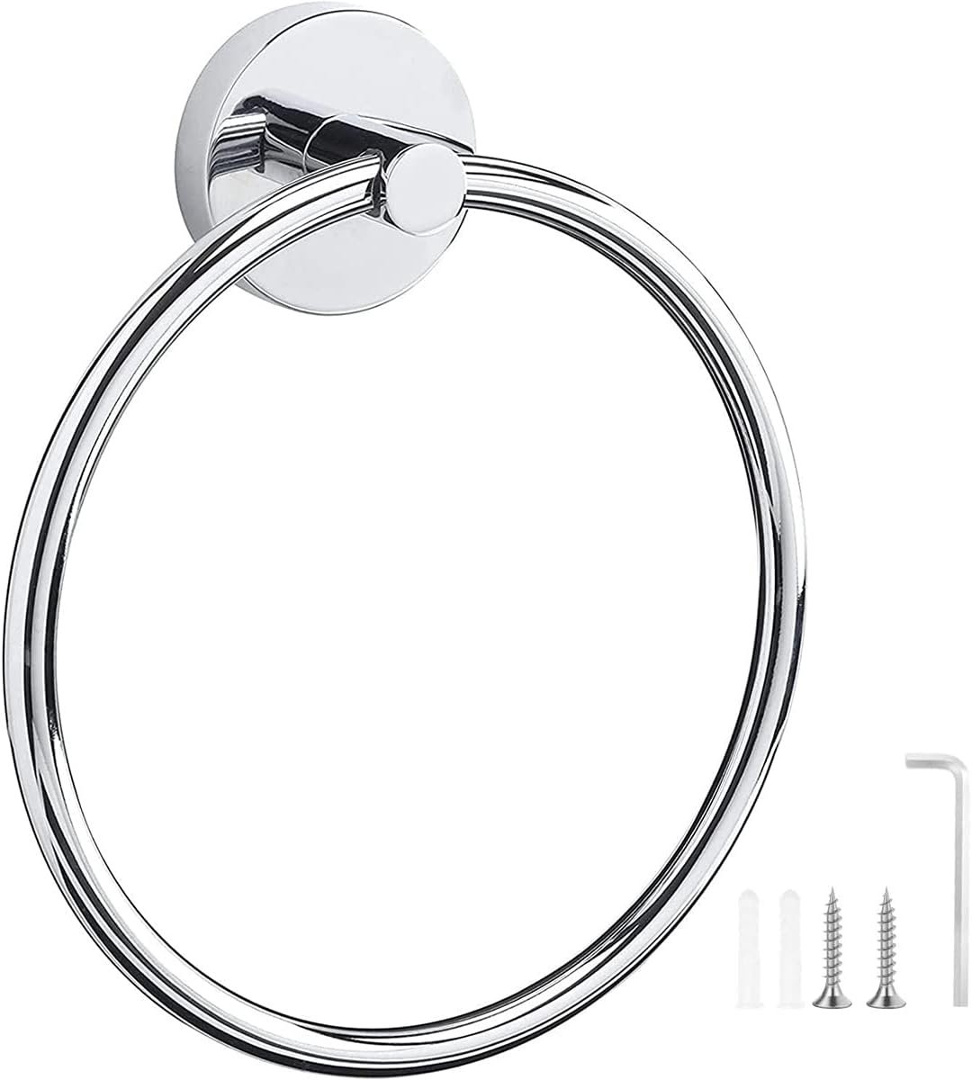 Handdoekring, badkameraccessoire, ronde badbadehanddoekhouder, roestvrijstalen handdoekhouder, wandmontage, handdoekhouder voor badkamer met geborstelde afwerking - zilver