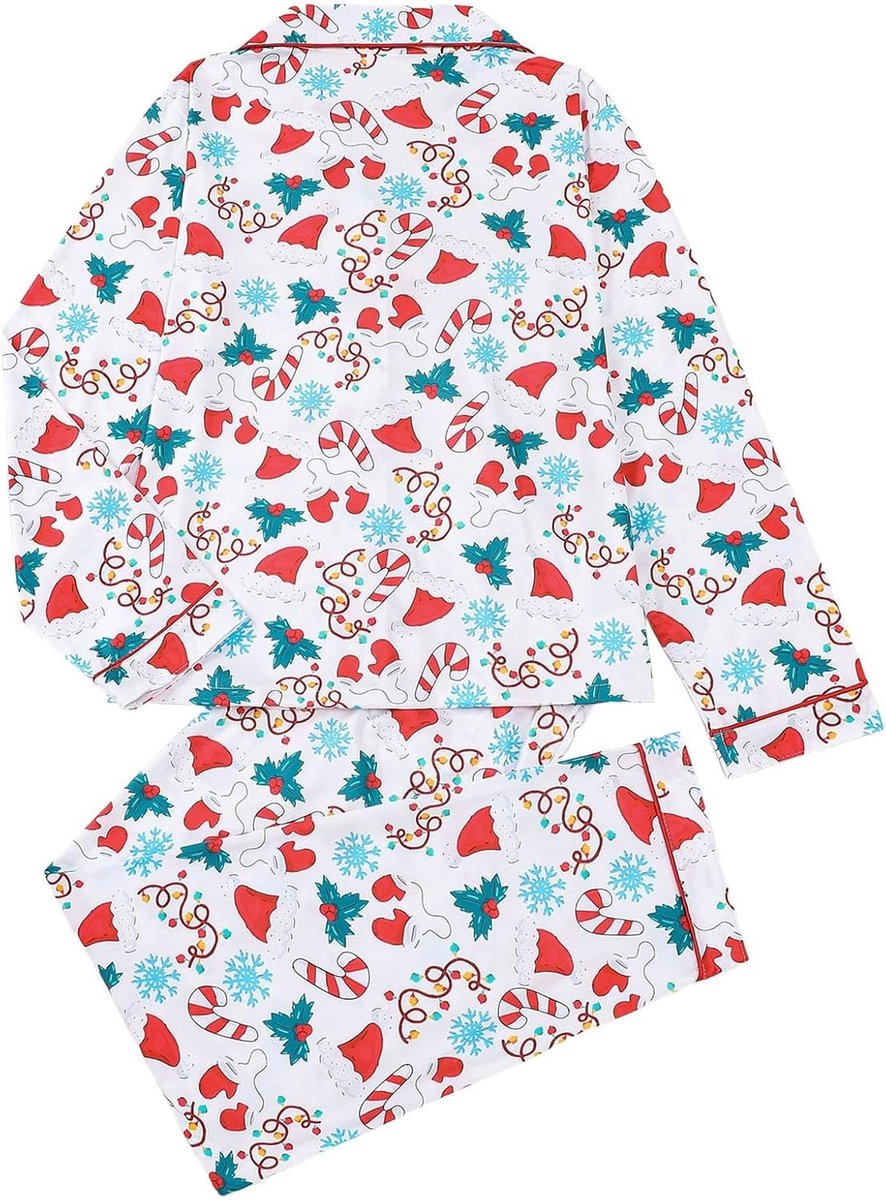 Bedrukte pyjama-top met lange mouwen en revers en lange broek, loungewear, zachte nachtkleding voor gezellig nachtkleding