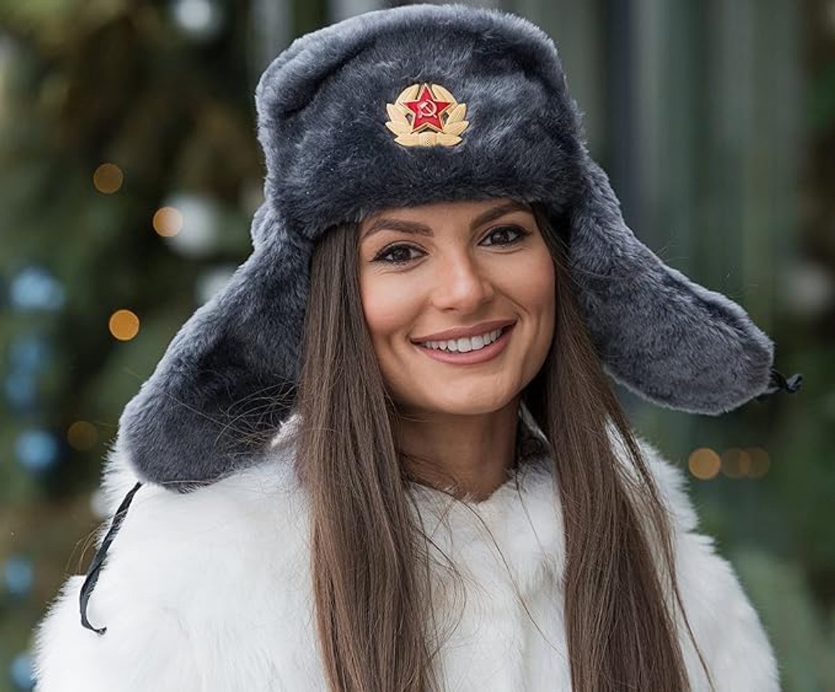 Trapper Ushanka Russische militaire bonthoed met oorbedekkende kleppen en Sovjet-badge, Sovjet-leger Shapka hoed voor winter grijs, Grijs