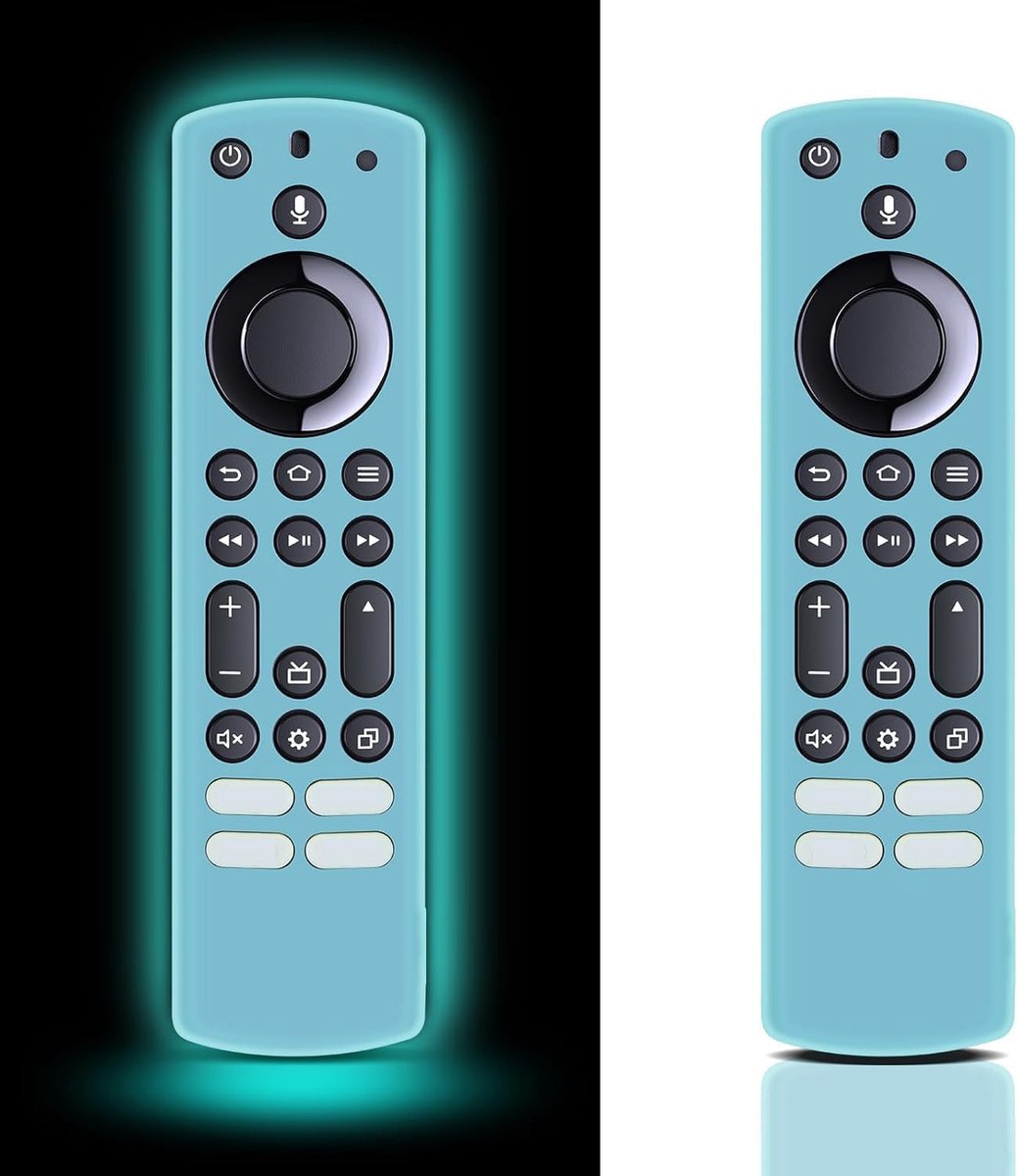 Beschermhoes voor Fire Stick tv-afstandsbediening Glow in The Dark, Remote Cover voor Firestick 4K Max/Toshiba/Insignia/Pioneer/Omni(QLED) serie tv-afstandsbediening (lichtblauw) (2 stuks)