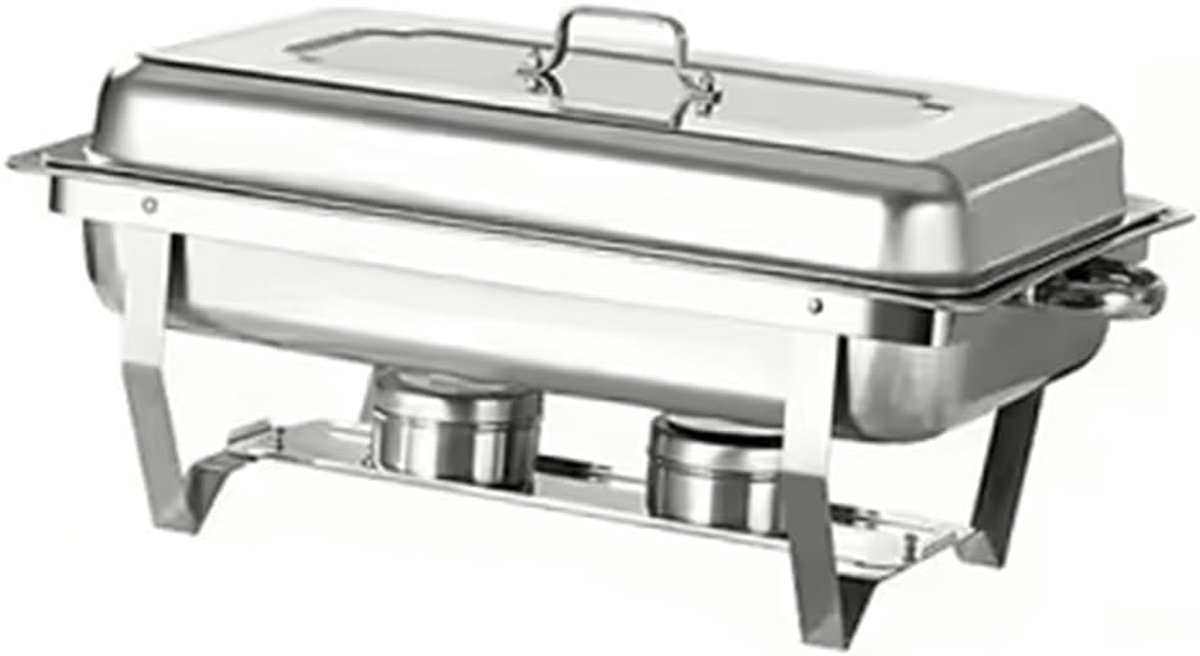 Dish Roestvrij Staal Verwarmingsbuffet Theewarmer van Roestvrij Staal Rechthoekig voor Buffet Restaurant Picknick, Brandstoftank, Opvouwbaar Frame (55 x 35,5 x 26 cm (2 stuks) (2)