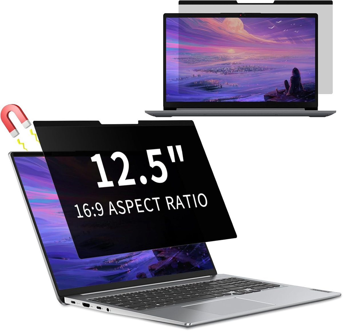 magnetische privacyfilter voor 12,5 inch 16:9, anti-spy anti-schittering laptop monitor schermbeschermer, blauw licht blokkerende film voor notebook 12,5 inch (283 x 166) mm