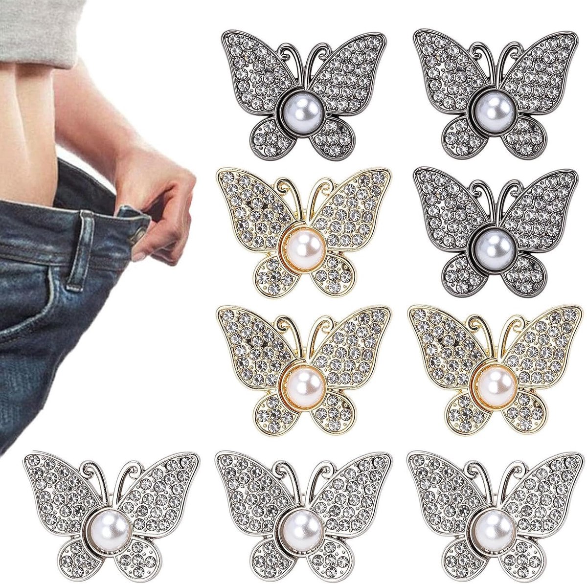 Verstrakker voor damesbroeken strass legering 9 stuks