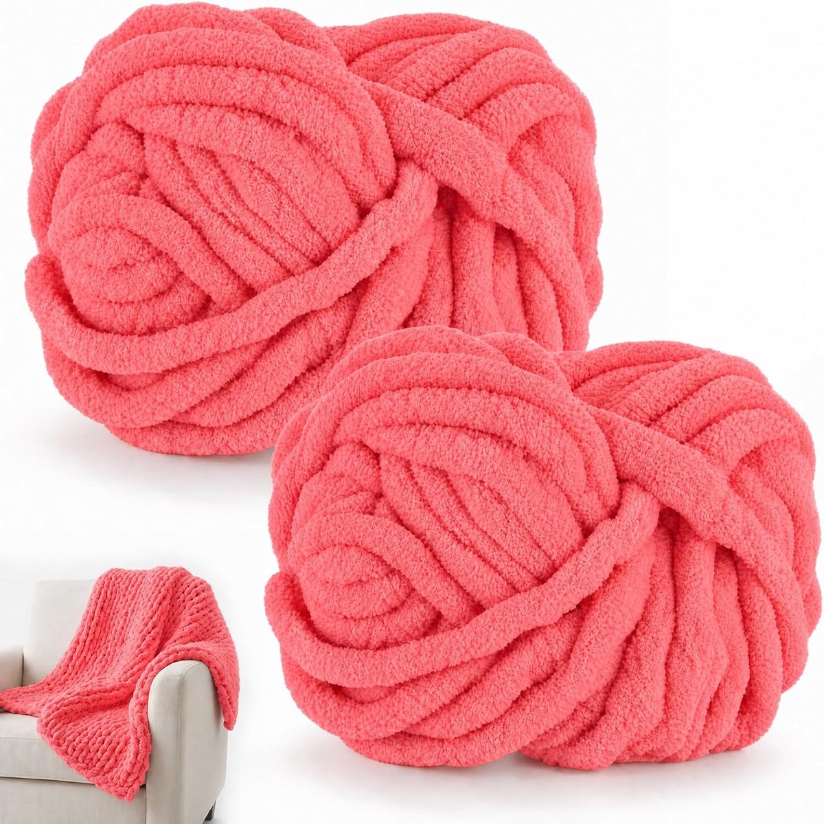 Wol om te breien, 250 g x 2 chunky garen voor handbreien, pluizige zachte wol, XXL-armbreiwol voor het haken van dekens, sjaals, mutsen, huisdiernest (23 tomatenrood)