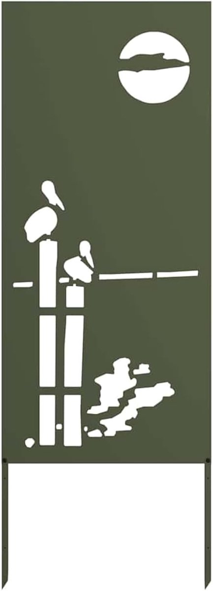 Hof876318 Inkijkwerend scherm voor tuin, tuinscherm, olijfgroen, 50 x 140 cm, inkijkbescherming, metaal, decoratieve inkijkbescherming, ruimteverdeler voor tuin
