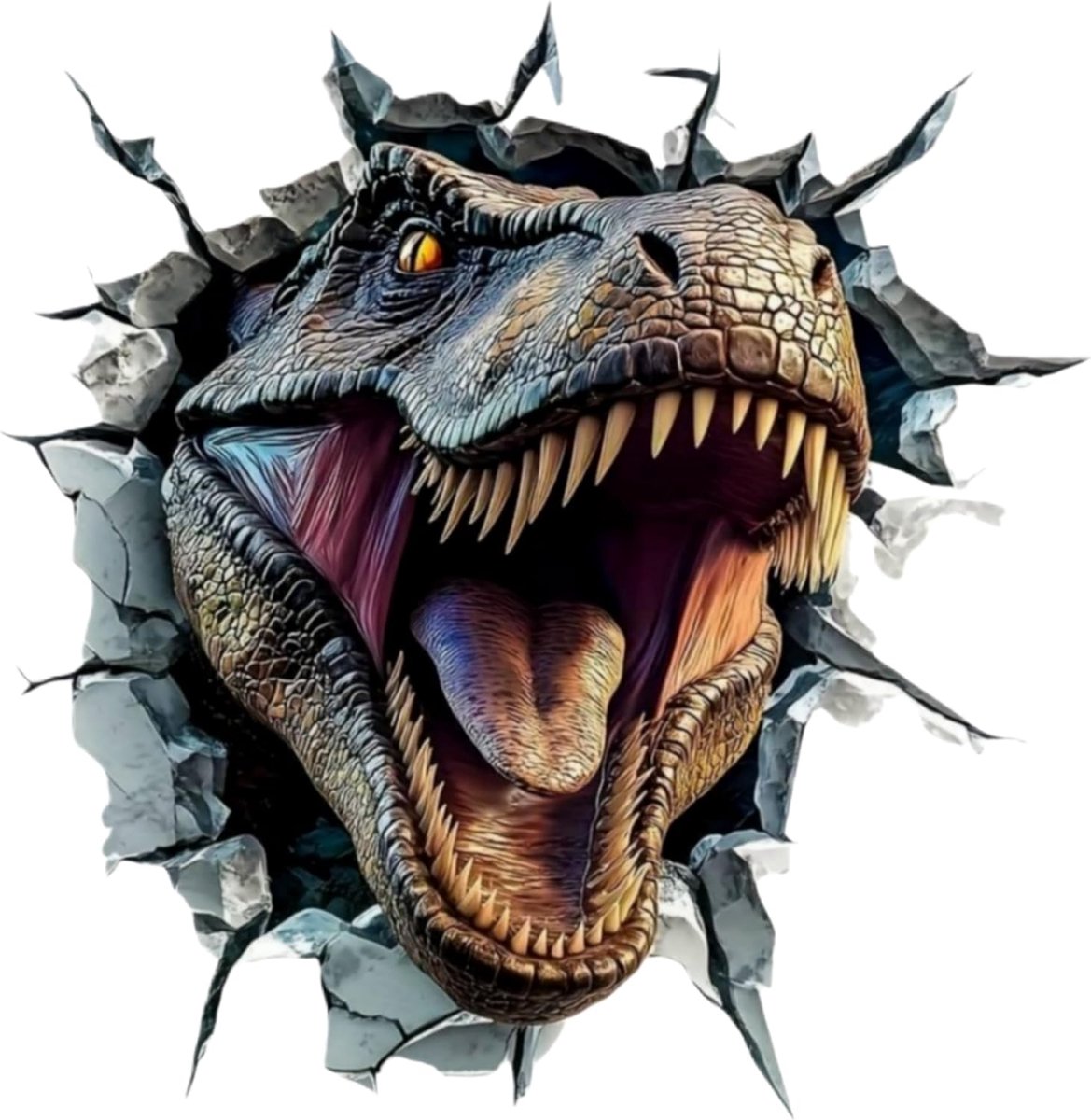 Dinosaurus T-Rex autostickers, 5,5 inch vinyl stickers voor auto's, laptops en muren, afneembare decoratieve krasbestendige autosticker, breukmuureffect, 2 stuks