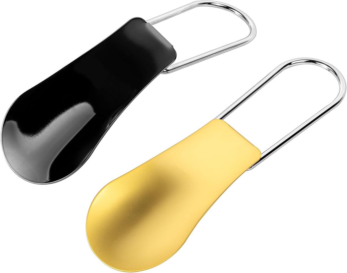Mini-metalen schoentrekkers 15,7 cm - reisvriendelijk voor mannen, vrouwen en kinderen - 2 stuks (zwart+goud)