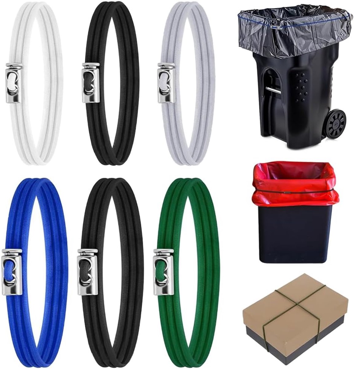 Dailygoods- Vuilnisbakbanden 6 Stuks - Verstelbare Rubber Banden - Grote/Kleine Maten - Duurzaam - Kleurrijke Rubber Benodigdheden - Voor Keuken/Badka