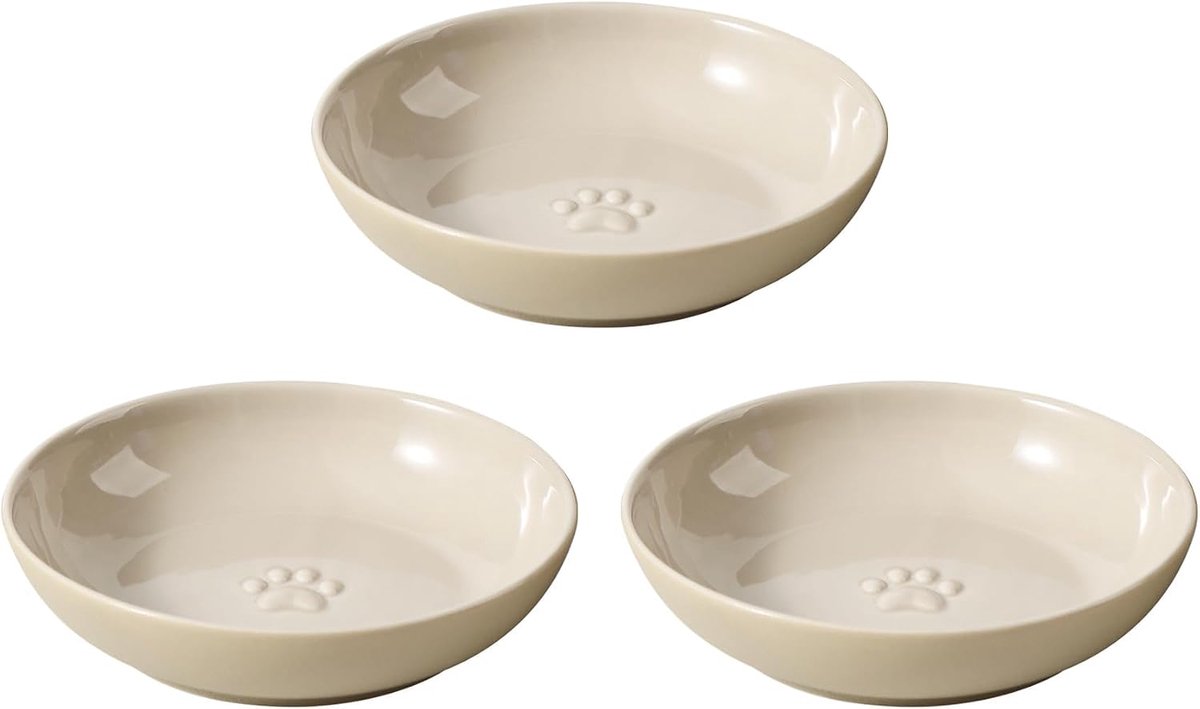 Keramische brede snorhaarvriendelijke kattenschalen, set van 3 keramische kattenkommen, indoor kittenvoer- en waterschotel, anti-snorhaarvermoeidheid, 14,5 cm (3 stuks)