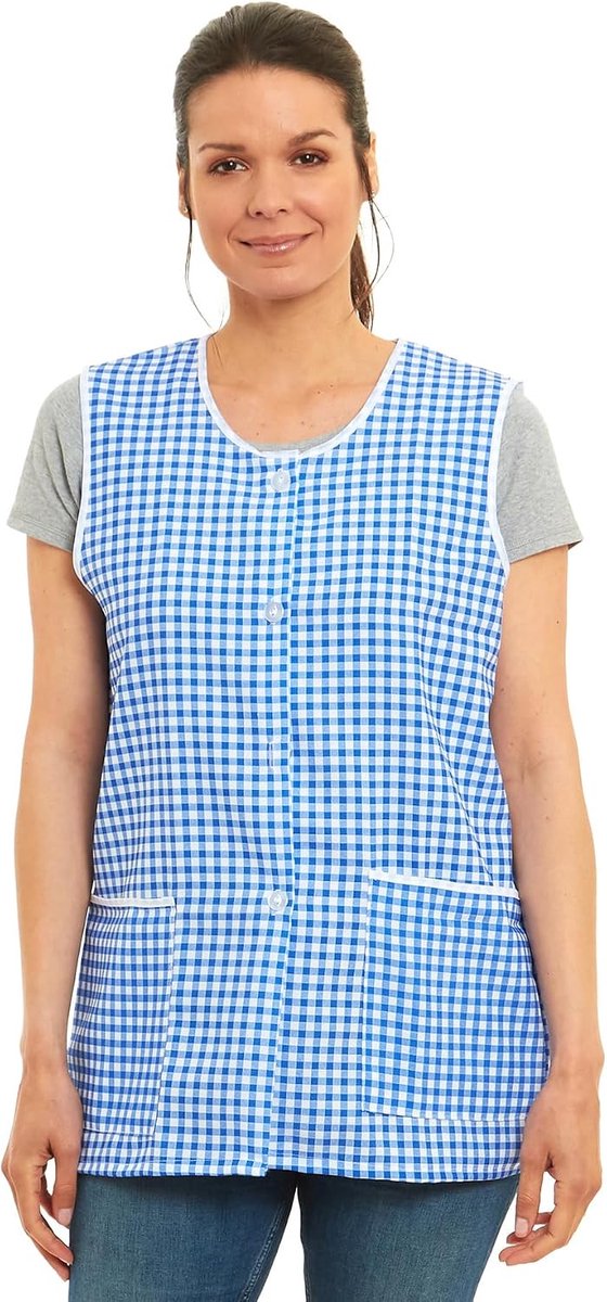 Gingham knopen door ontwerp Piping Tabard schort overalls voorzakken stijlvolle tabellen voor vrouwen casual schorten voor vrouwen te gebruiken in huis keuken restaurants coffeeshops UK Made