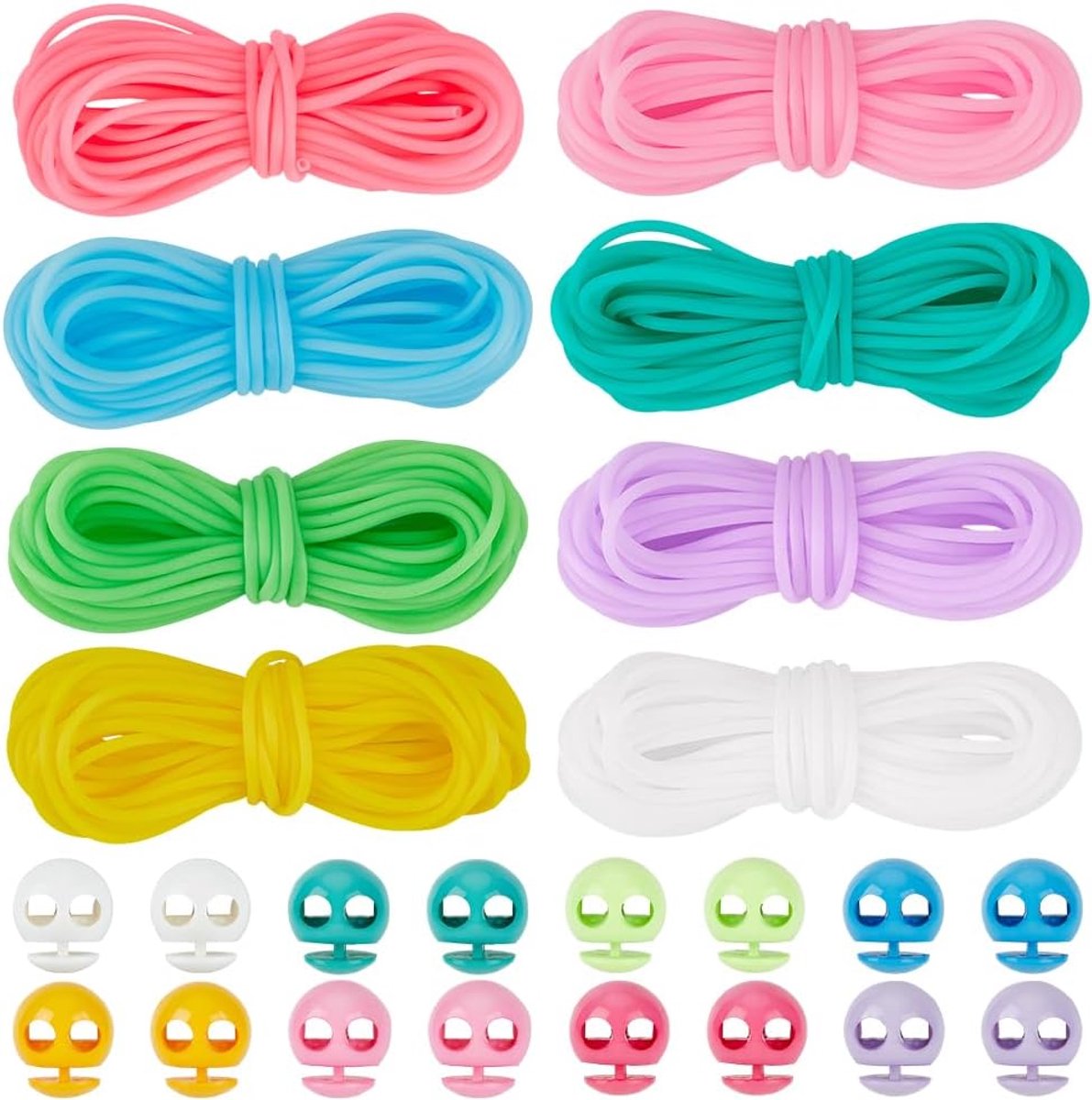 Dailygoods- Breinaaldstoppers 32-delig - Dubbel Gat - Plastic Veerkoordsloten - Rubber Koorden - Haken/Breien - DIY Ambachten - Breiaccessoires