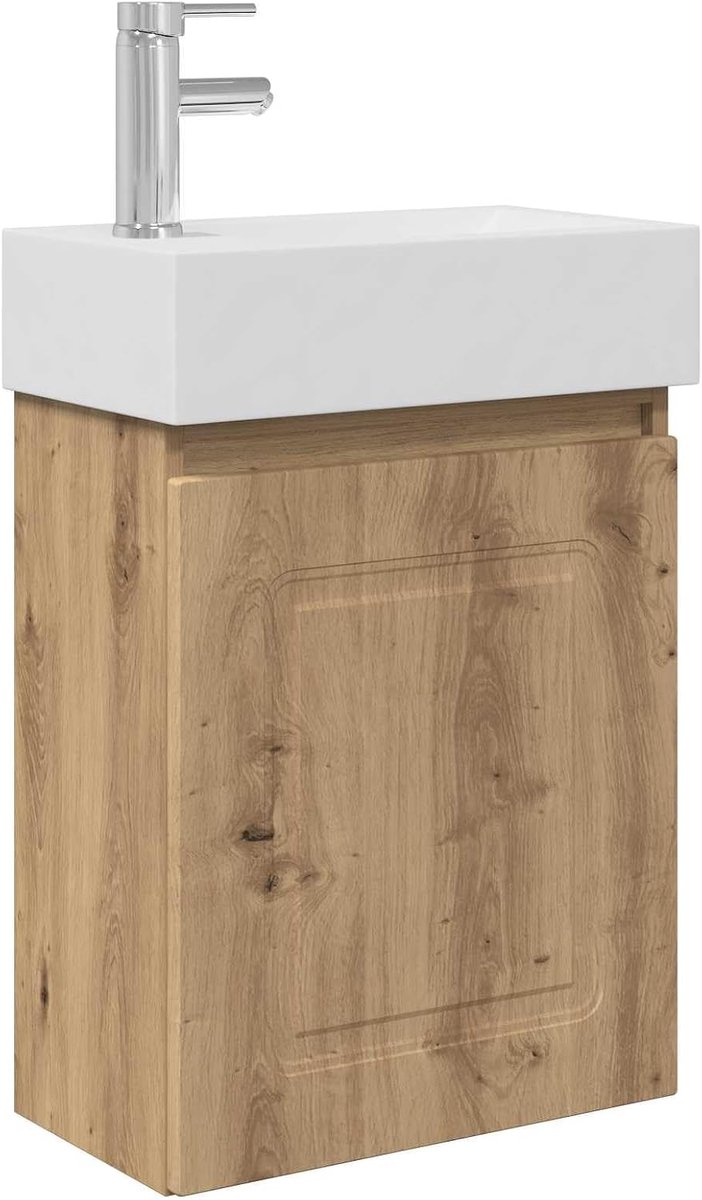 Badkamer wastafelonderkast, met keramische wastafel en kraan, 45,5 x 22,5 x 84 cm, voor badkamer 889470