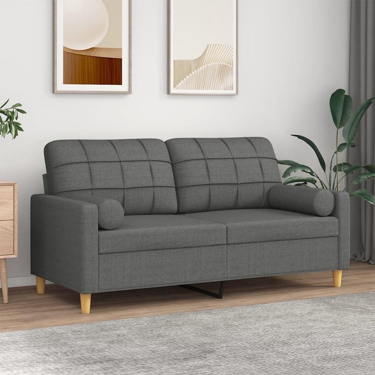 2-zitsbank met kussen, donkergrijs, 140 cm, van stof, moderne bank, slaapbank, 2-zitsbank, gevoerd