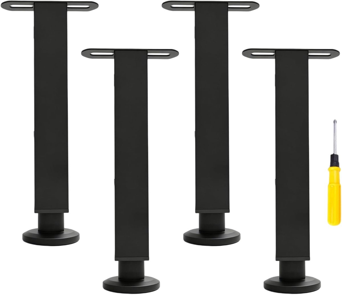 4 stuks in hoogte verstelbare bedpoten, 25-43 cm, metalen bedsteunpoten met rubberen basis voor middendragers, meubelpoten, zwarte bedpoten, zeer belastbare meubelpoten als vervanging voor kingsize