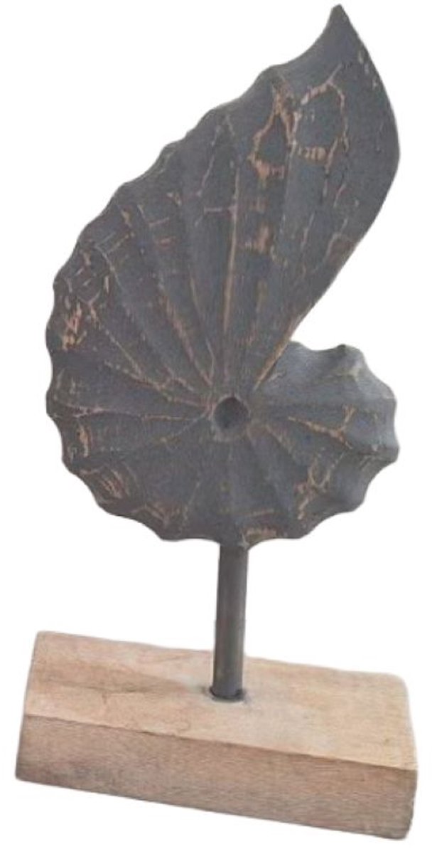 Houten ornament van schelp op voetstuk - staand - Maat S - 33x16 cm - antique grey - Woodart